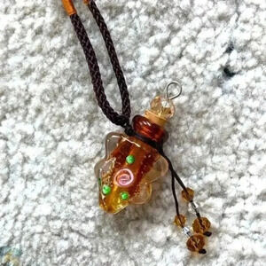 Golden Yellow Handmade Murano Glass Perfume Oil Bottle Vile Urn Necklace NWT